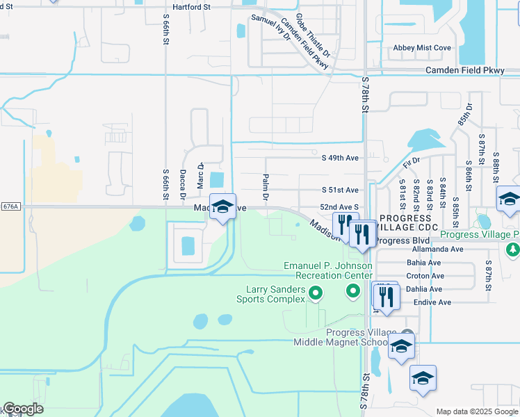 map of restaurants, bars, coffee shops, grocery stores, and more near 7205 Madison Ave in Tampa