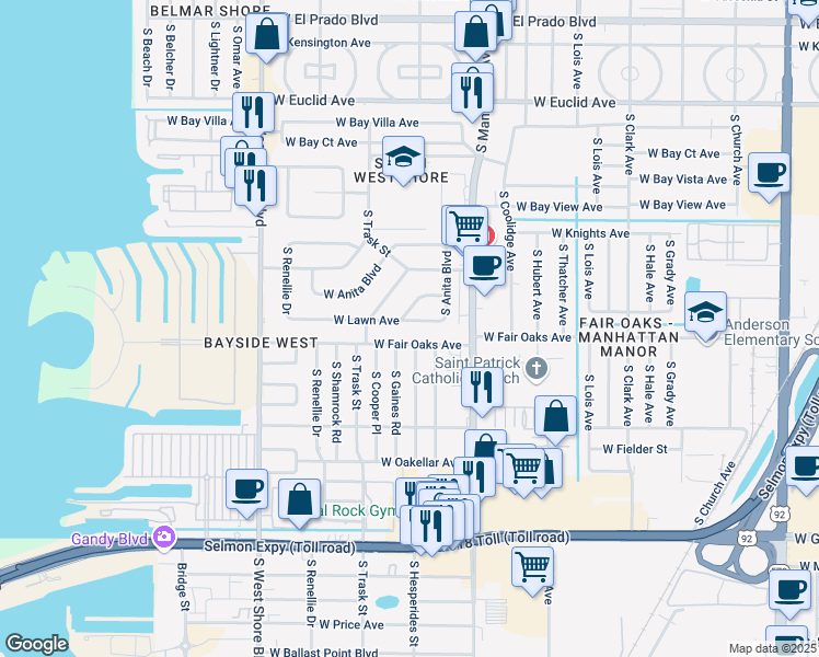 map of restaurants, bars, coffee shops, grocery stores, and more near 4413 West Lawn Avenue in Tampa