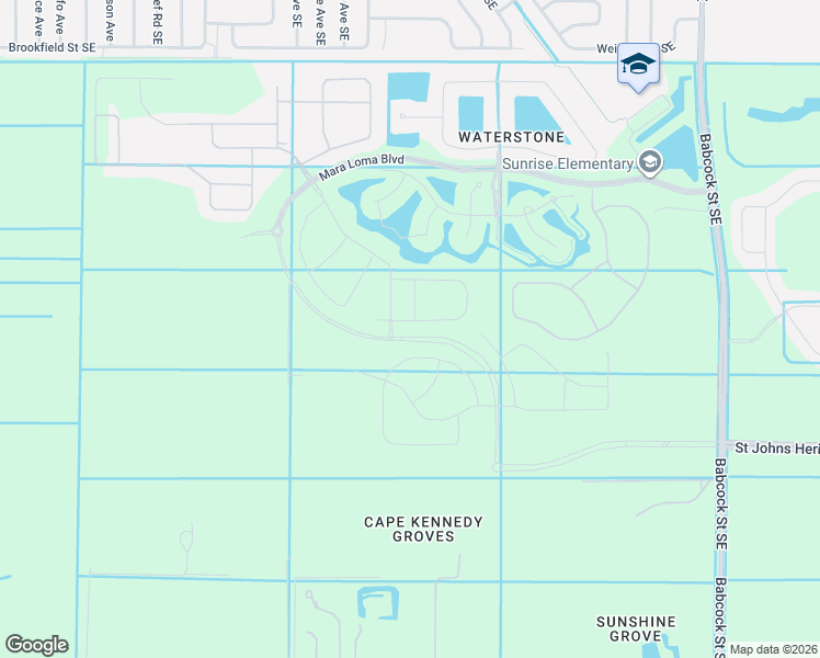 map of restaurants, bars, coffee shops, grocery stores, and more near 1674 Garabaldi Circle Southeast in Palm Bay