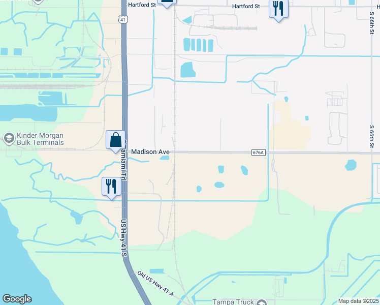 map of restaurants, bars, coffee shops, grocery stores, and more near 6031 Madison Avenue in Tampa