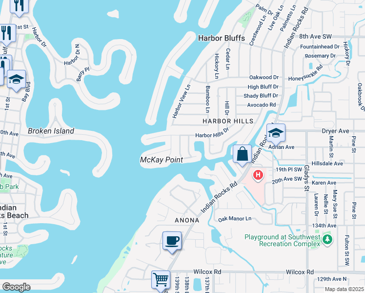 map of restaurants, bars, coffee shops, grocery stores, and more near 1745 Harbor Circle West in Largo