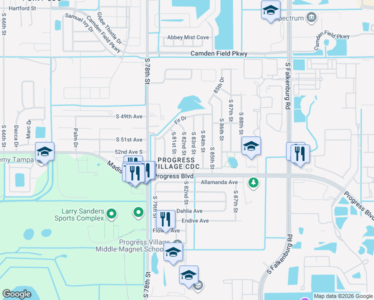 map of restaurants, bars, coffee shops, grocery stores, and more near 4928 South 82nd Street in Tampa