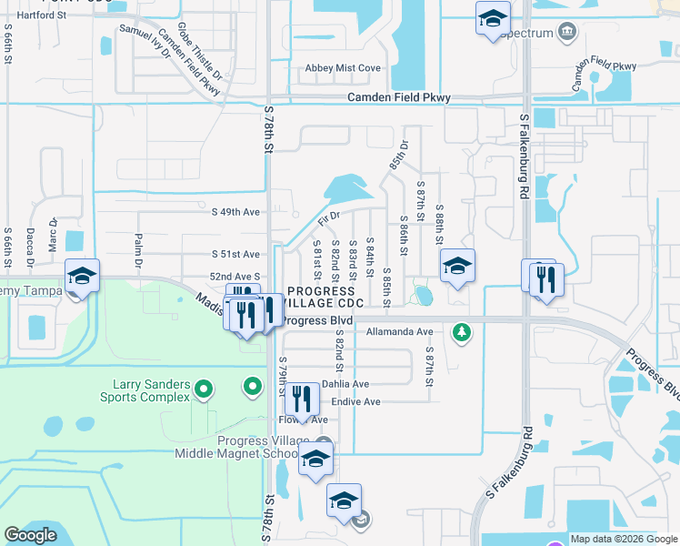 map of restaurants, bars, coffee shops, grocery stores, and more near 4928 South 82nd Street in Tampa
