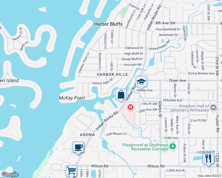 map of restaurants, bars, coffee shops, grocery stores, and more near 3894 McKay Creek Drive in Largo