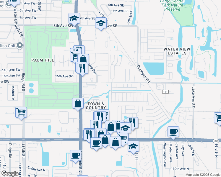 map of restaurants, bars, coffee shops, grocery stores, and more near 333 16th Avenue Southeast in Largo