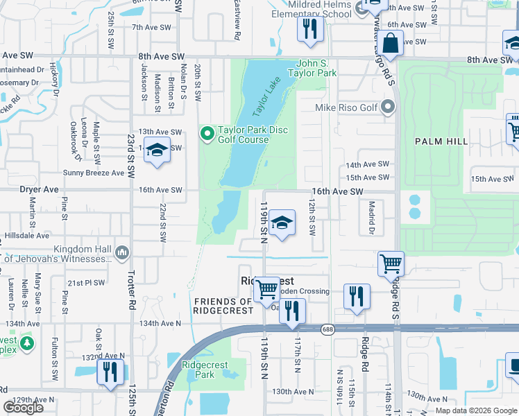 map of restaurants, bars, coffee shops, grocery stores, and more near 1736 Taylor Lake Place in Largo