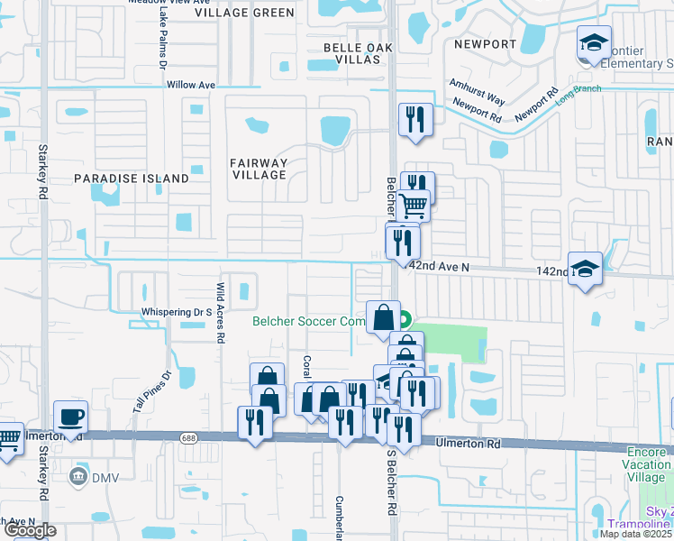 map of restaurants, bars, coffee shops, grocery stores, and more near 3683 141st Place North in Largo