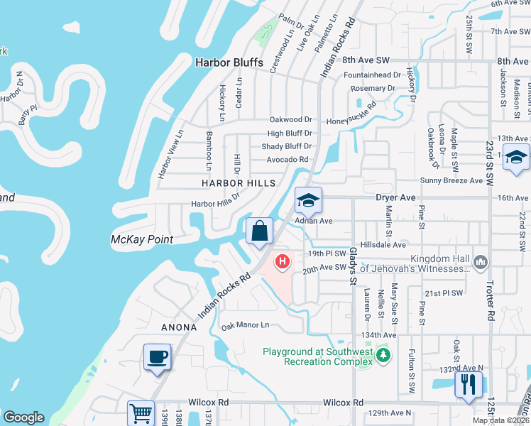 map of restaurants, bars, coffee shops, grocery stores, and more near 1691 Brookside Boulevard in Largo