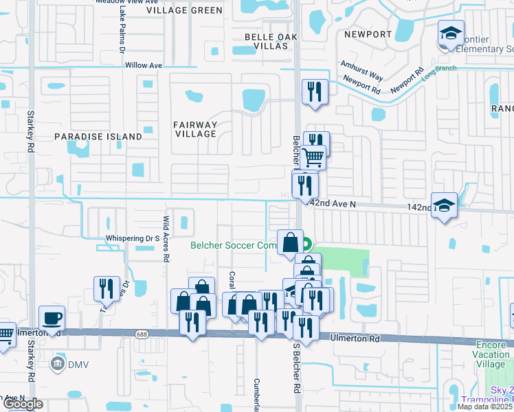 map of restaurants, bars, coffee shops, grocery stores, and more near 3683 141st Place North in Largo