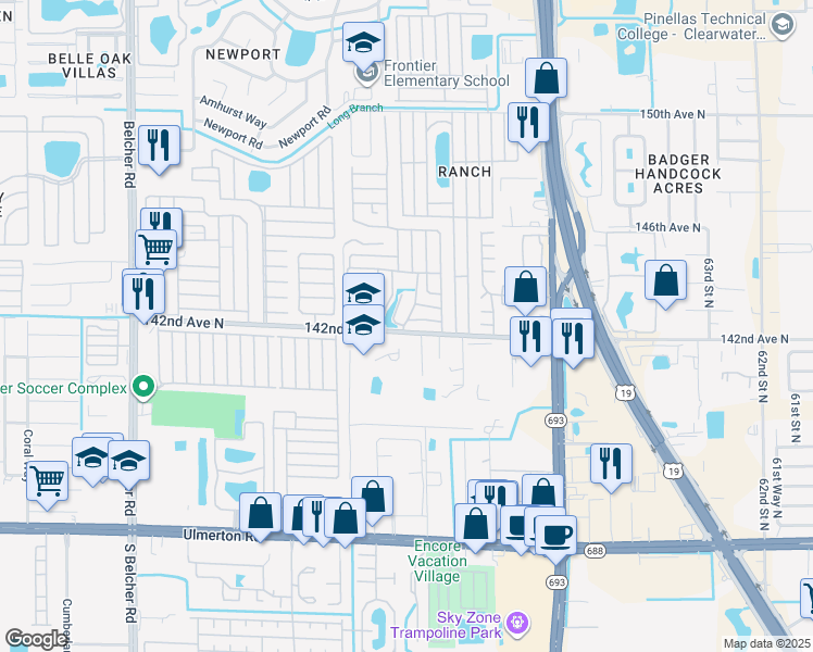 map of restaurants, bars, coffee shops, grocery stores, and more near 7001 142nd Avenue North in Largo
