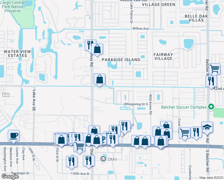 map of restaurants, bars, coffee shops, grocery stores, and more near 14109 Christie Dr in Largo