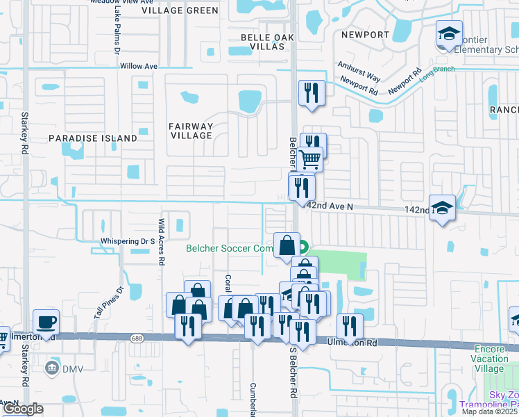 map of restaurants, bars, coffee shops, grocery stores, and more near 3789 141st Place North in Largo
