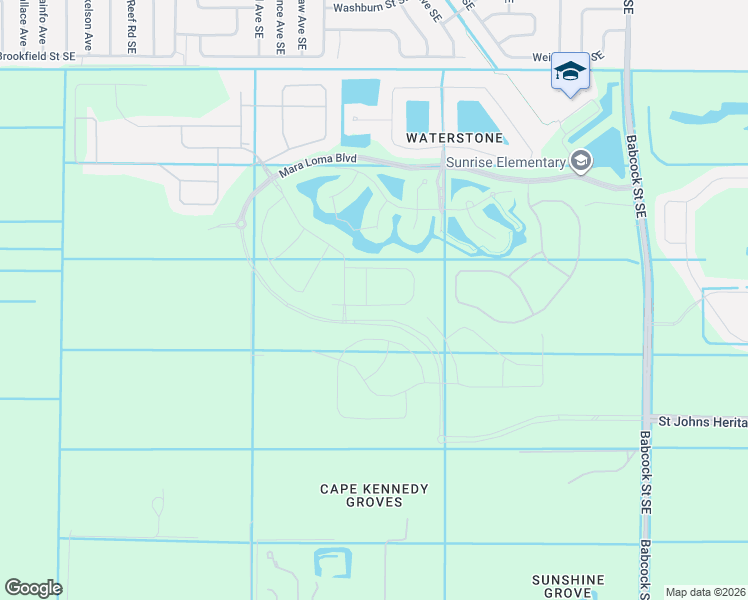 map of restaurants, bars, coffee shops, grocery stores, and more near 1674 Garabaldi Circle Southeast in Palm Bay