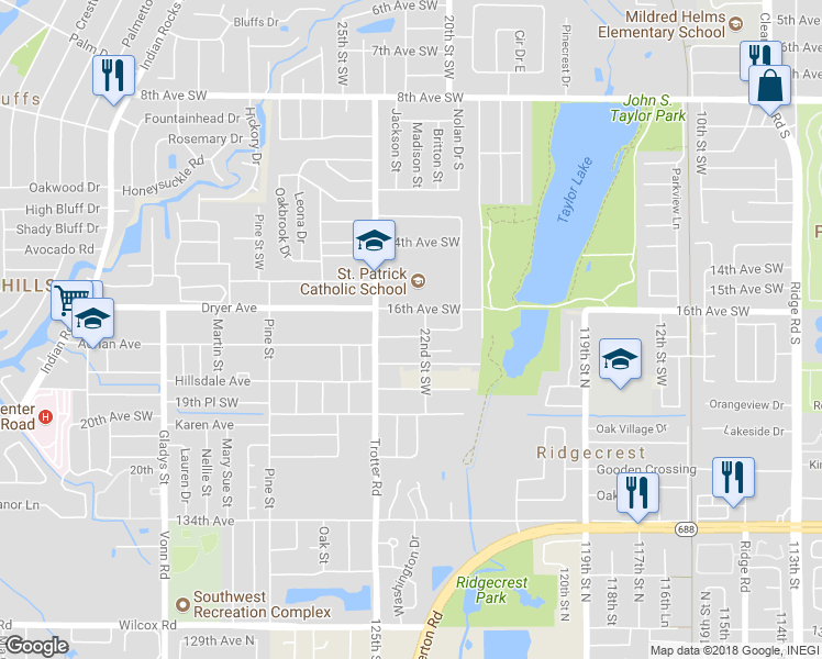 map of restaurants, bars, coffee shops, grocery stores, and more near 2273 17th Avenue Southwest in Largo
