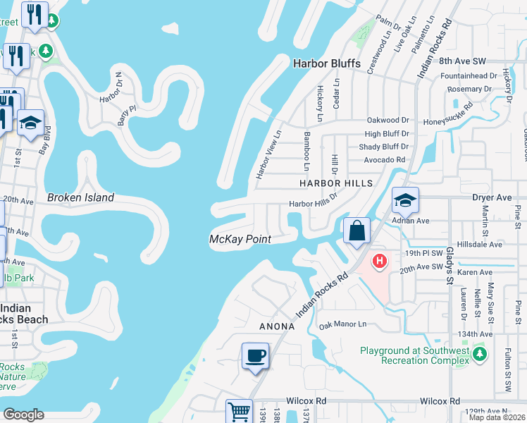 map of restaurants, bars, coffee shops, grocery stores, and more near 1694 Harbor Circle East in Largo