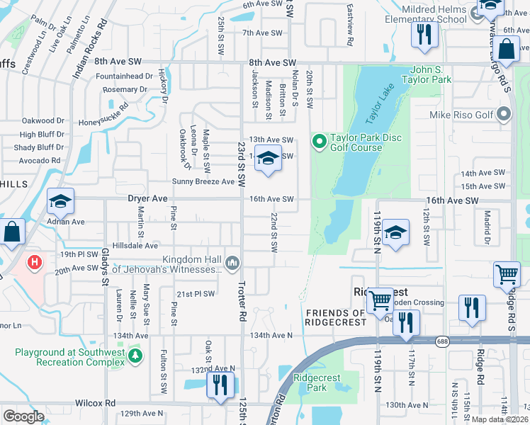 map of restaurants, bars, coffee shops, grocery stores, and more near 2273 17th Avenue Southwest in Largo