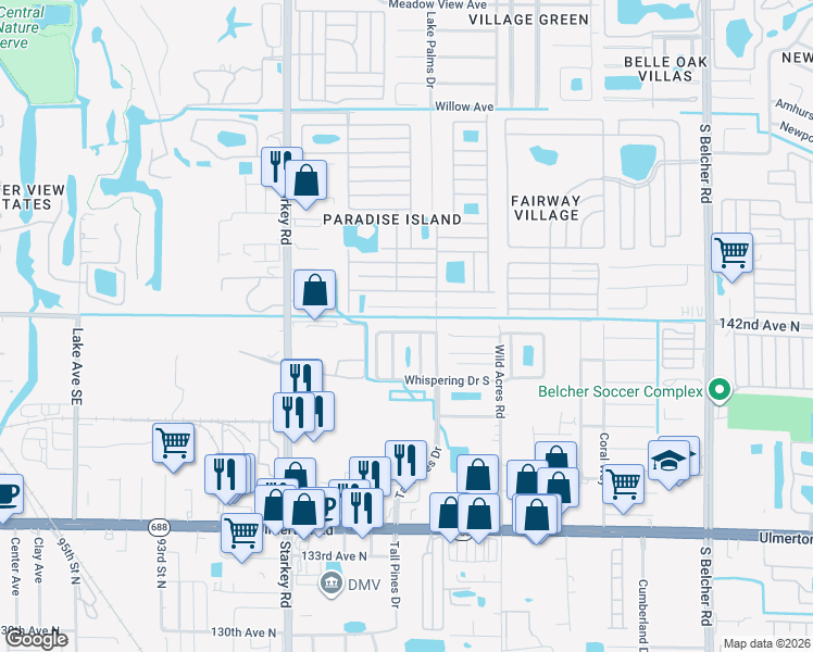 map of restaurants, bars, coffee shops, grocery stores, and more near 2853 Whispering Drive North in Largo