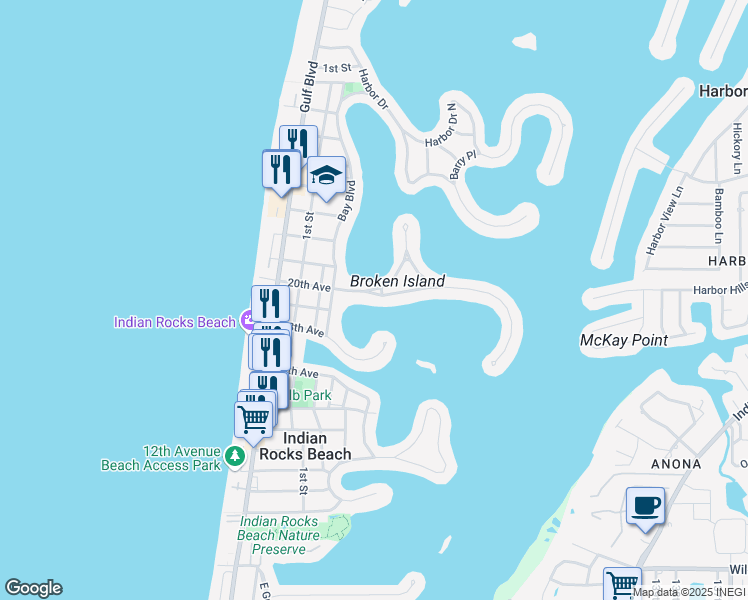 map of restaurants, bars, coffee shops, grocery stores, and more near 423 20th Avenue in Indian Rocks Beach