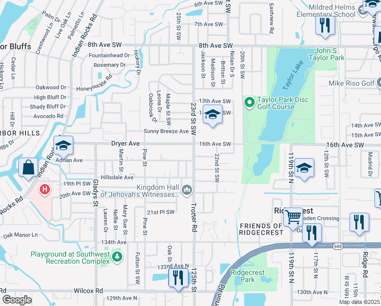 map of restaurants, bars, coffee shops, grocery stores, and more near 1630 Trotter Road in Largo