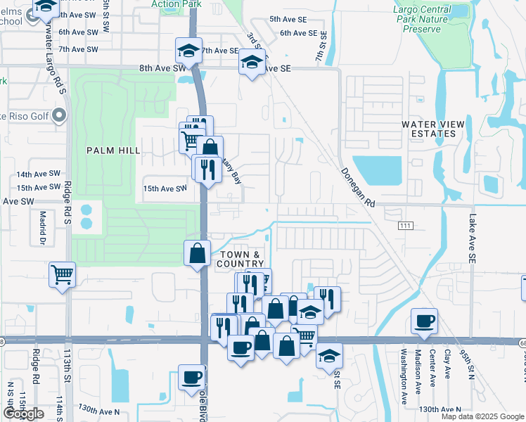 map of restaurants, bars, coffee shops, grocery stores, and more near 333 16th Avenue Southeast in Largo