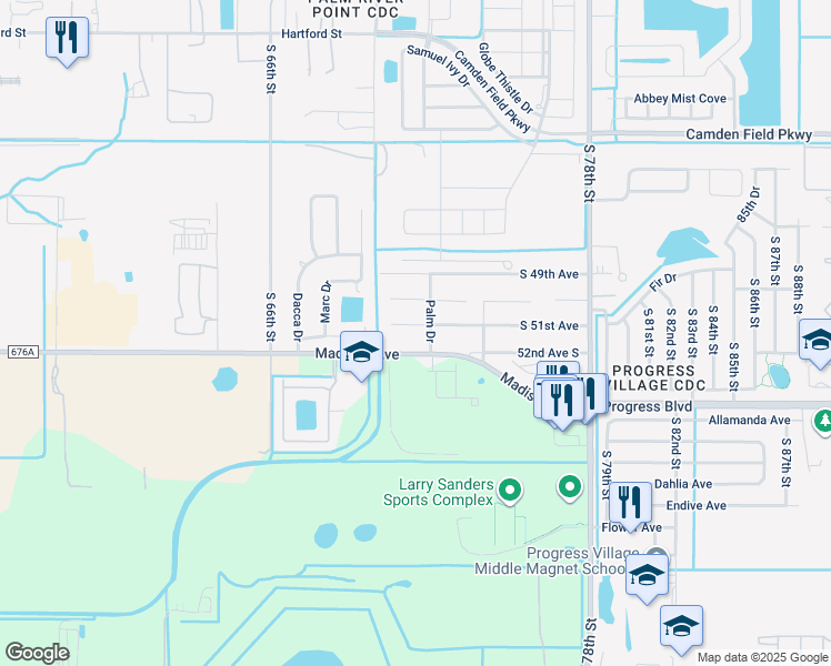 map of restaurants, bars, coffee shops, grocery stores, and more near 7017 South 51st Avenue in Tampa