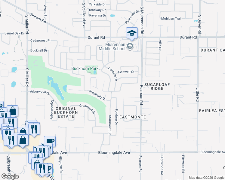 map of restaurants, bars, coffee shops, grocery stores, and more near 2834 Pankaw Lane in Valrico