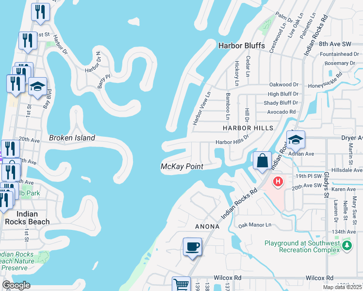 map of restaurants, bars, coffee shops, grocery stores, and more near 4478 Harbor Hills Drive in Largo