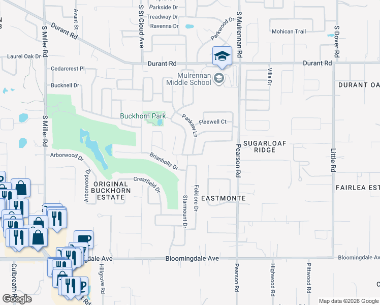map of restaurants, bars, coffee shops, grocery stores, and more near 2834 Pankaw Lane in Valrico