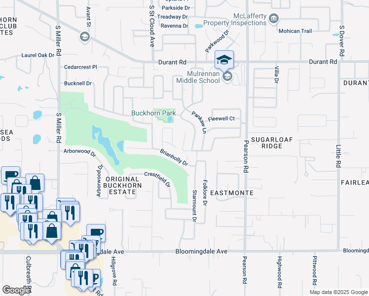 map of restaurants, bars, coffee shops, grocery stores, and more near 4118 Balington Drive in Valrico