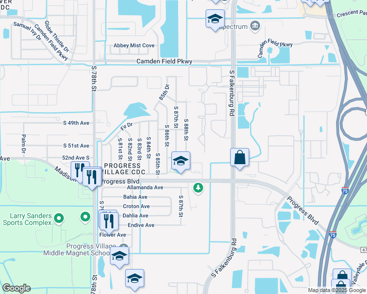 map of restaurants, bars, coffee shops, grocery stores, and more near 5019 South 88th Street in Tampa