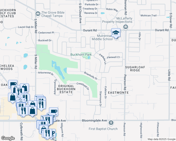 map of restaurants, bars, coffee shops, grocery stores, and more near 2905 Empress Court in Valrico
