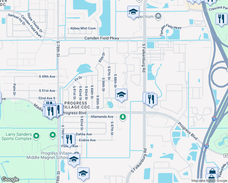 map of restaurants, bars, coffee shops, grocery stores, and more near 5019 South 88th Street in Tampa