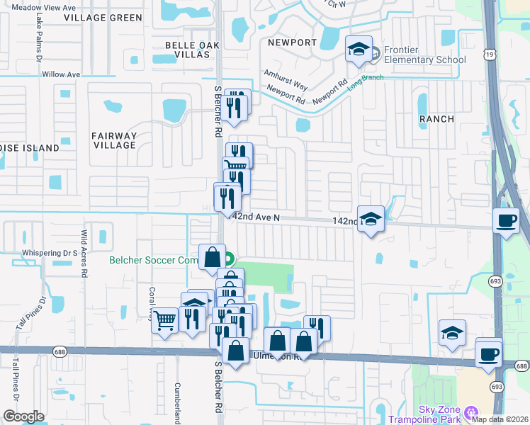 map of restaurants, bars, coffee shops, grocery stores, and more near 7546-7744 142nd Ave N in Largo