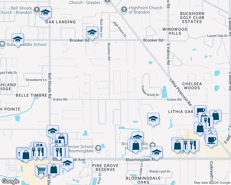 map of restaurants, bars, coffee shops, grocery stores, and more near 2913 Valencia Ridge Street in Valrico