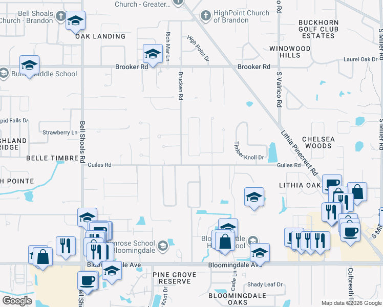map of restaurants, bars, coffee shops, grocery stores, and more near 2913 Valencia Ridge Street in Valrico