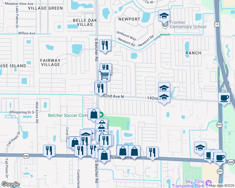 map of restaurants, bars, coffee shops, grocery stores, and more near 7546-7744 142nd Ave N in Largo