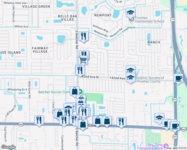 map of restaurants, bars, coffee shops, grocery stores, and more near 7546-7744 142nd Ave N in Largo