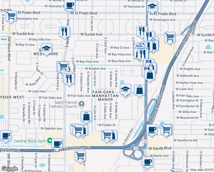map of restaurants, bars, coffee shops, grocery stores, and more near 4326 South Clark Avenue in Tampa