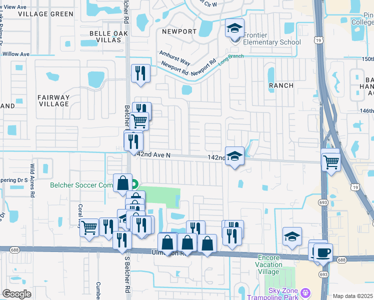 map of restaurants, bars, coffee shops, grocery stores, and more near Wells Road in Largo