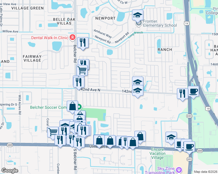 map of restaurants, bars, coffee shops, grocery stores, and more near Wells Road in Largo