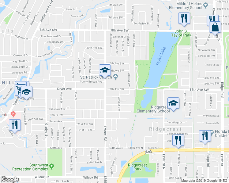 map of restaurants, bars, coffee shops, grocery stores, and more near 2273 17th Avenue Southwest in Largo
