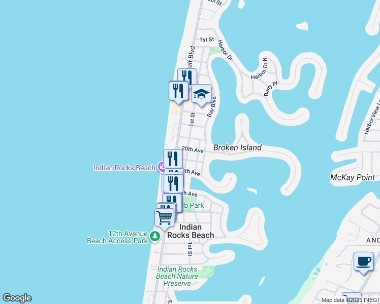map of restaurants, bars, coffee shops, grocery stores, and more near 1901 1st Street in Indian Rocks Beach