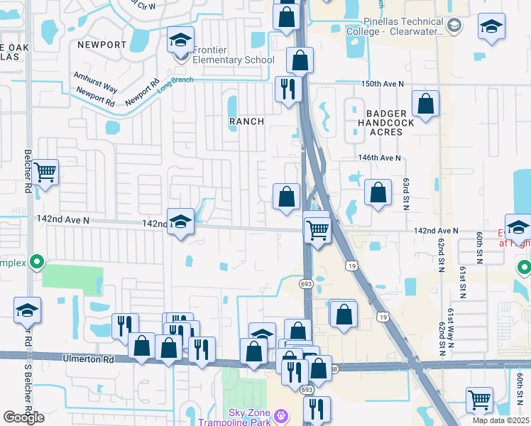map of restaurants, bars, coffee shops, grocery stores, and more near 601 Sixth Street in Clearwater