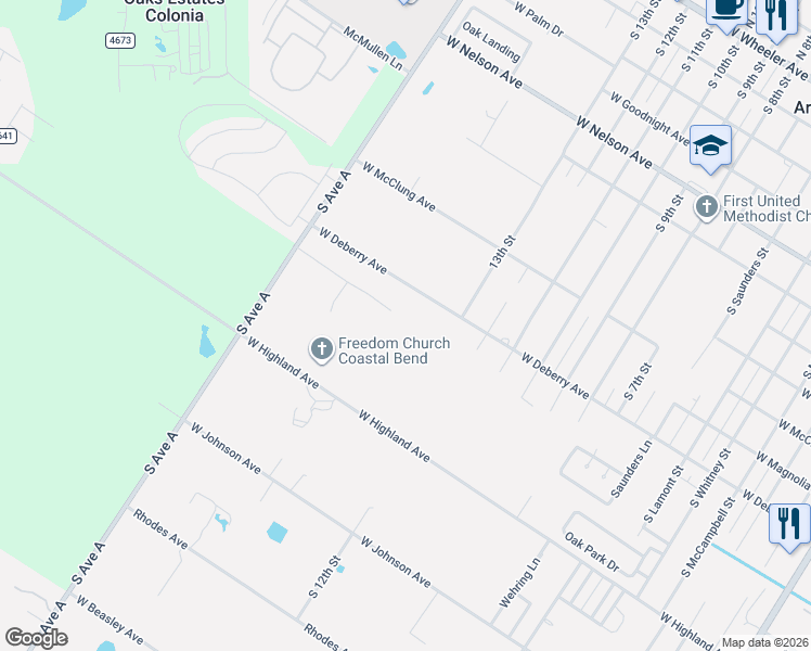 map of restaurants, bars, coffee shops, grocery stores, and more near 1550 Ebert Avenue in Aransas Pass