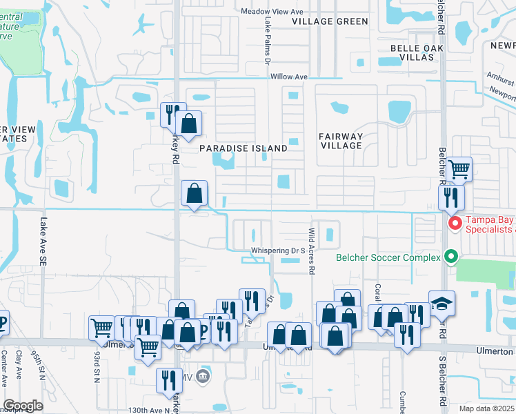 map of restaurants, bars, coffee shops, grocery stores, and more near 2817 Whispering Drive North in Largo