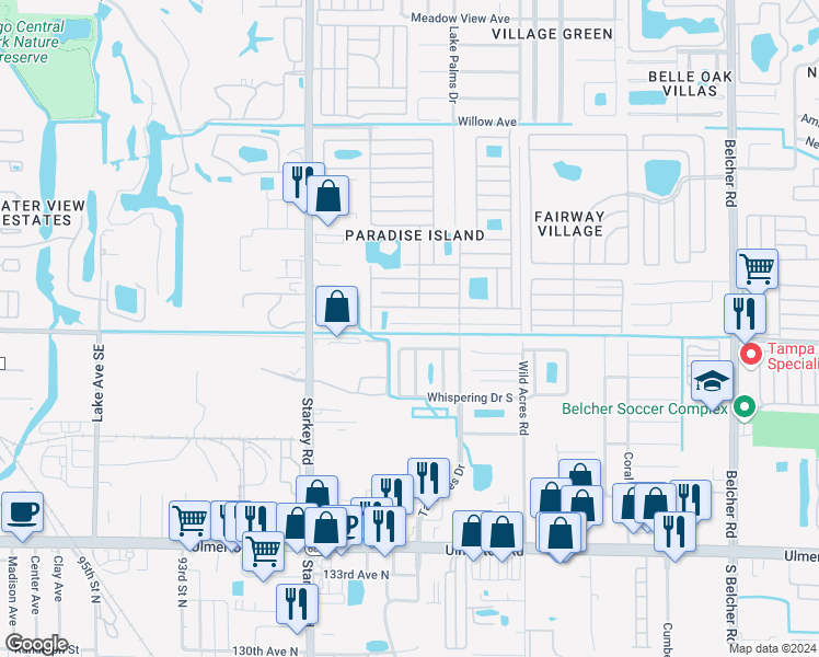 map of restaurants, bars, coffee shops, grocery stores, and more near 2817 Whispering Drive North in Largo