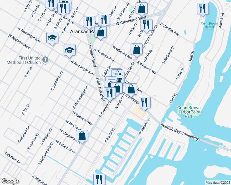 map of restaurants, bars, coffee shops, grocery stores, and more near 101 East Goodnight Avenue in Aransas Pass