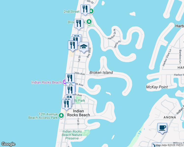 map of restaurants, bars, coffee shops, grocery stores, and more near 423 20th Avenue in Indian Rocks Beach