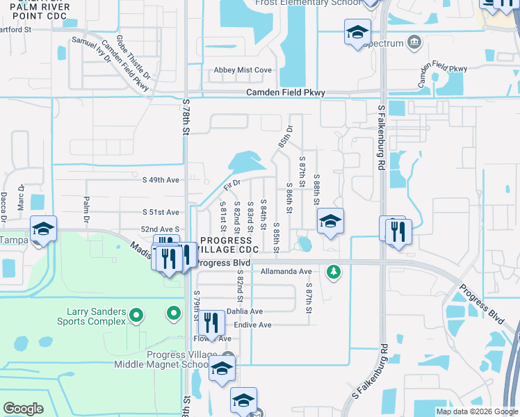 map of restaurants, bars, coffee shops, grocery stores, and more near 4928 South 84th Street in Tampa