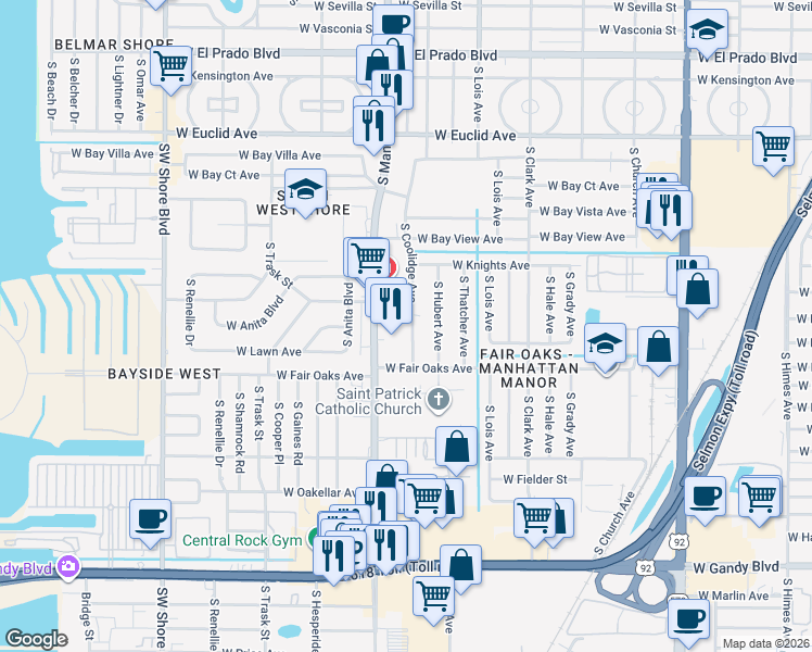 map of restaurants, bars, coffee shops, grocery stores, and more near 4326 South Coolidge Avenue in Tampa